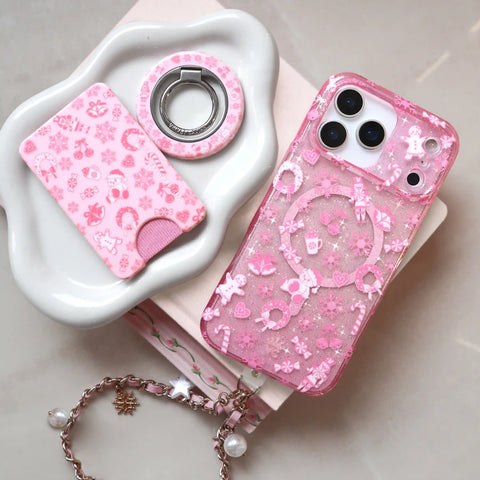 Pink Holiday Leather Chain Phone Charm