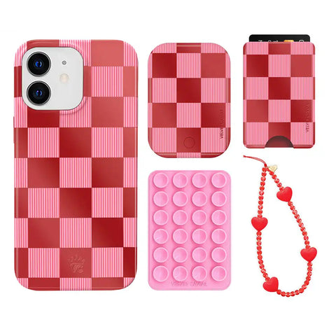 Rose Vibe Checkered iPhone Bundle Set - Wallet