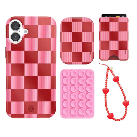 Rose Vibe Checkered iPhone Bundle Set - Wallet