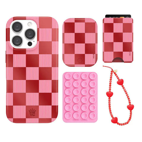 Rose Vibe Checkered iPhone Bundle Set - Wallet