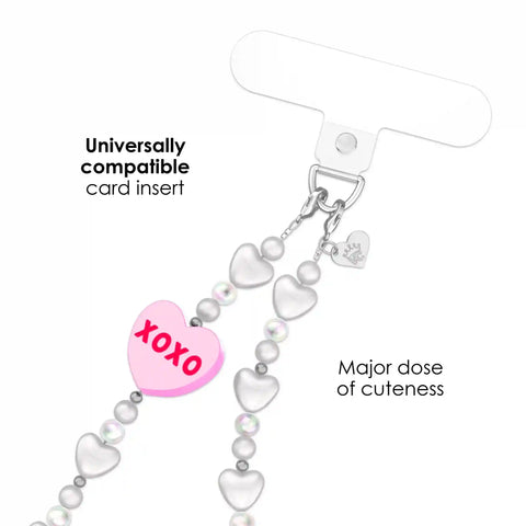 Sweet Hearts Pearl Chain Phone Charm