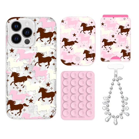 Pink Pony Glitter iPhone Bundle Set - Wallet