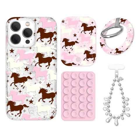 Pink Pony Glitter iPhone Bundle Set - Grip