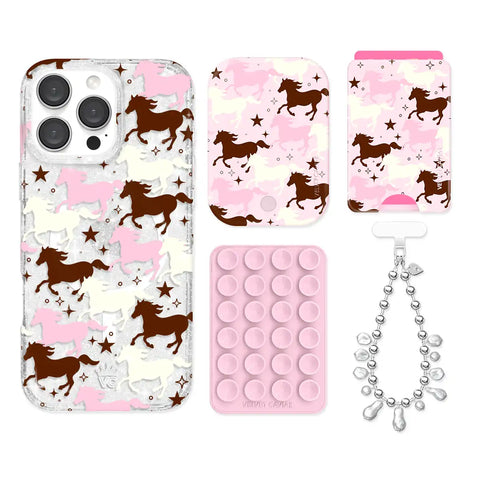 Pink Pony Glitter iPhone Bundle Set - Wallet