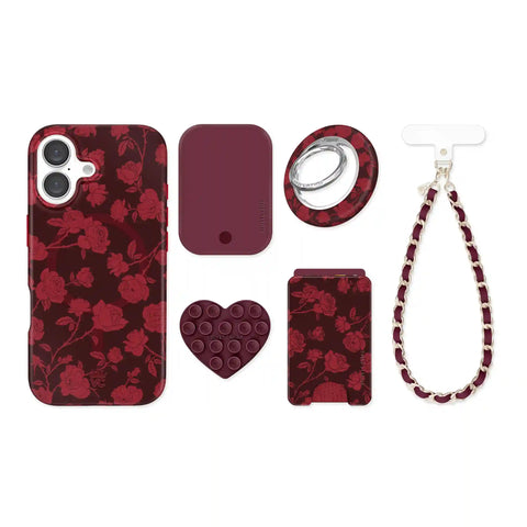 Dark Cherry Floral iPhone Bundle Set