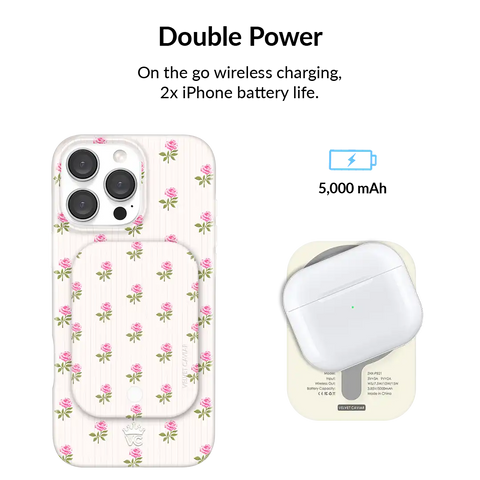 Pink Peony Floral Portable MagSafe Charger Power Pack
