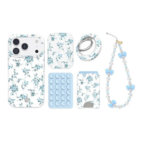 French Blue Floral iPhone Bundle Set