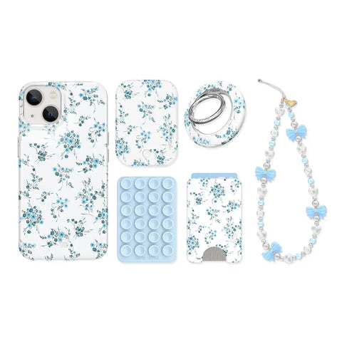 French Blue Floral iPhone Bundle Set
