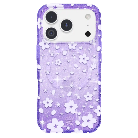 Lavender Cherry Blossom Glitter iPhone Case