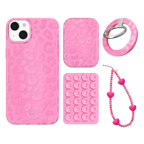 Hot Pink Leopard iPhone Bundle Set - Grip