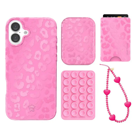Hot Pink Leopard iPhone Bundle Set - Wallet
