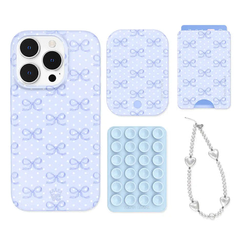 Lovely Blue Bows iPhone Bundle Set - Wallet