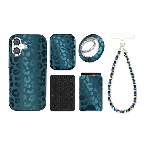 Metallic Navy Leopard iPhone Bundle Set