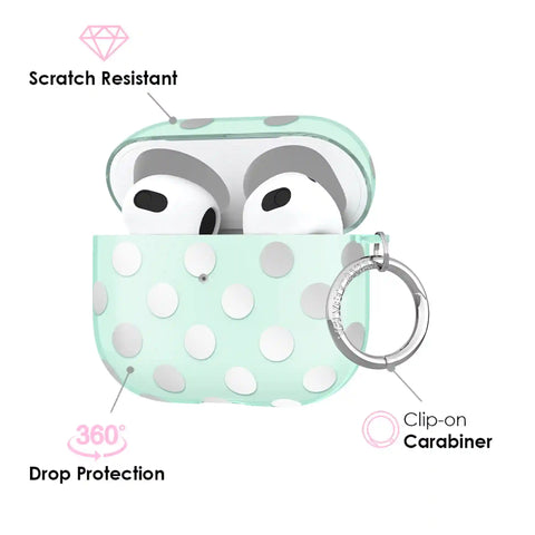 Mint Chrome Polka Dot AirPod Case