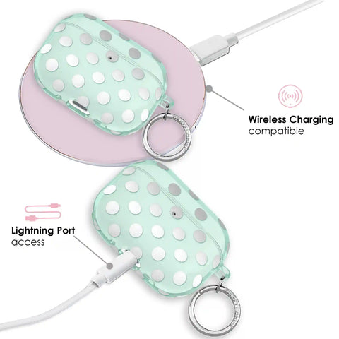 Mint Chrome Polka Dot AirPod Case