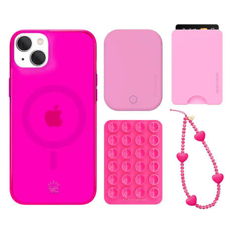 Neon Pink Clear iPhone Bundle Set - Wallet