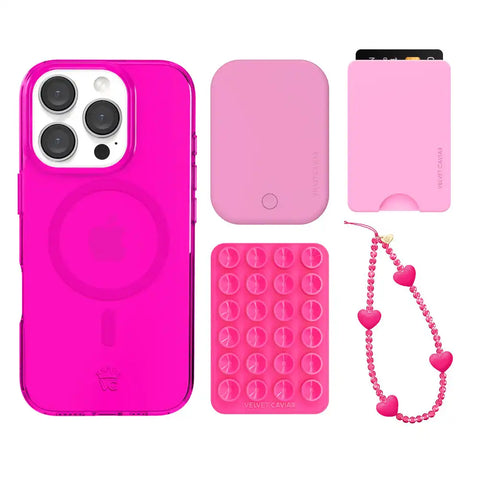 Neon Pink Clear iPhone Bundle Set - Wallet