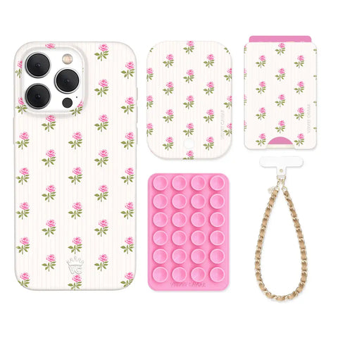 Pink Peony Floral iPhone Bundle Set - Wallet
