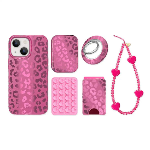 Pink Ruby Leopard iPhone Bundle Set