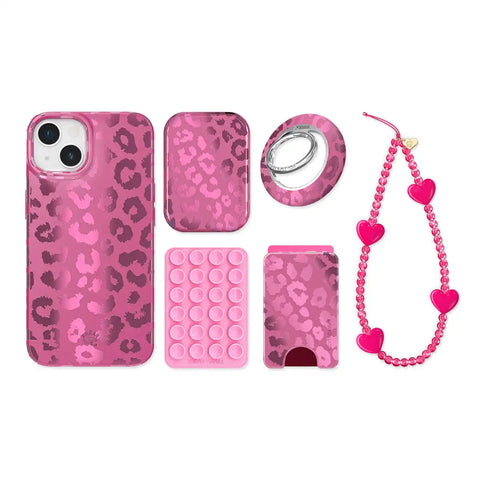 Pink Ruby Leopard iPhone Bundle Set