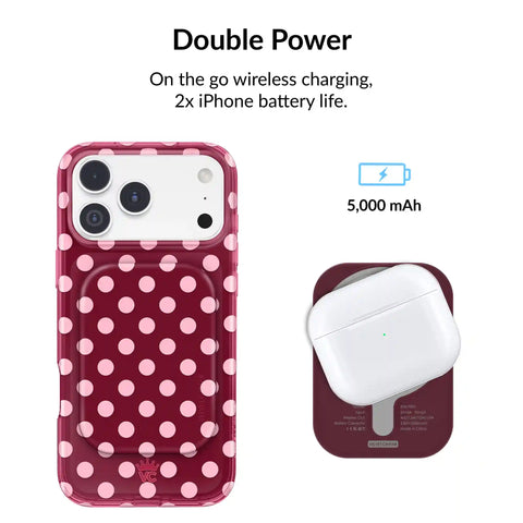 Raspberry Polka Dot Portable MagSafe Charger Power Pack
