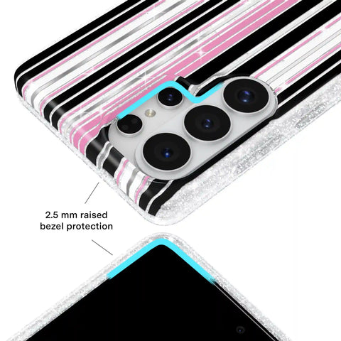 Pretty Punk Stripes Glitter Samsung Case