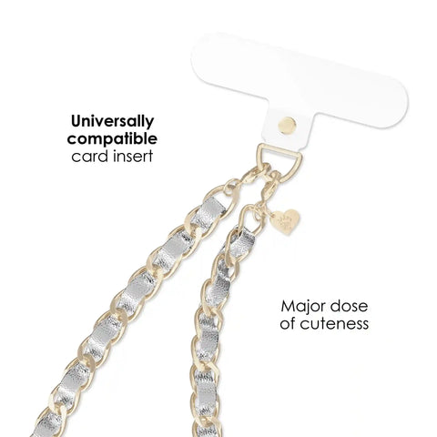 Silver Leather Chain Phone Charm