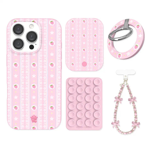 Strawberry Macaron iPhone Bundle Set - Grip