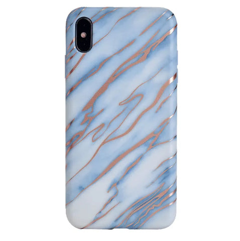 Sky Blue Rose Gold Chrome Marble iPhone case