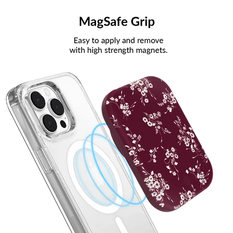 French Burgundy Floral Portable MagSafe Charger Power Pack