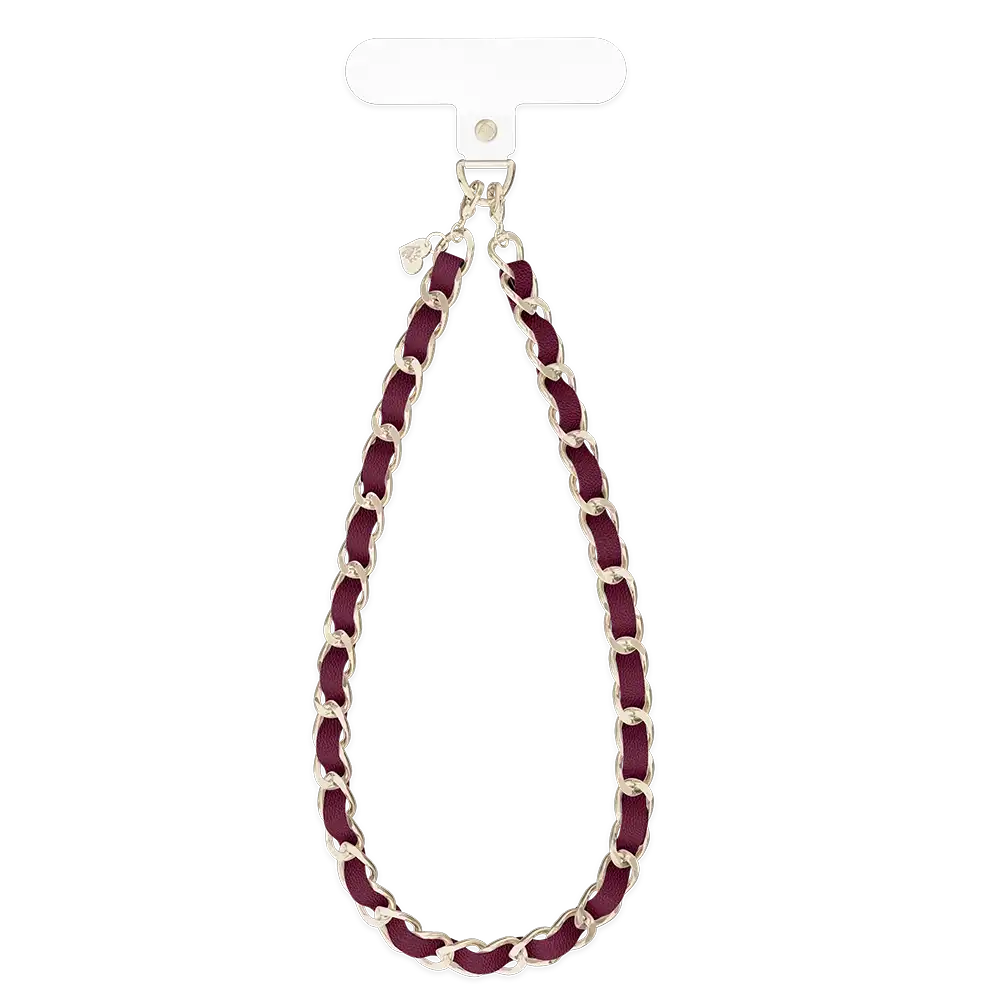 Burgundy Leather Chain Phone Charm
