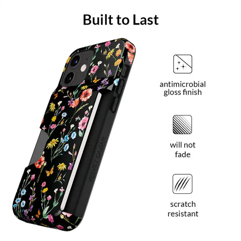 Black Wildflower iPhone Wallet Case
