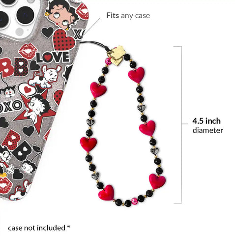 Betty Boop Black Heart Phone Charm