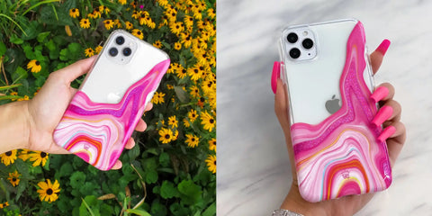Pink Geode Glitter Clear iPhone Case