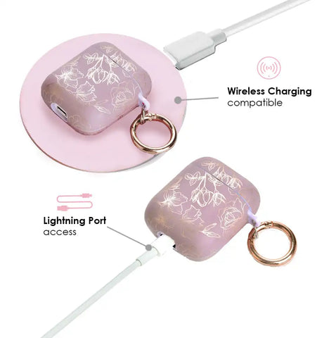 Dusty Rose Chrome Floral AirPods Case