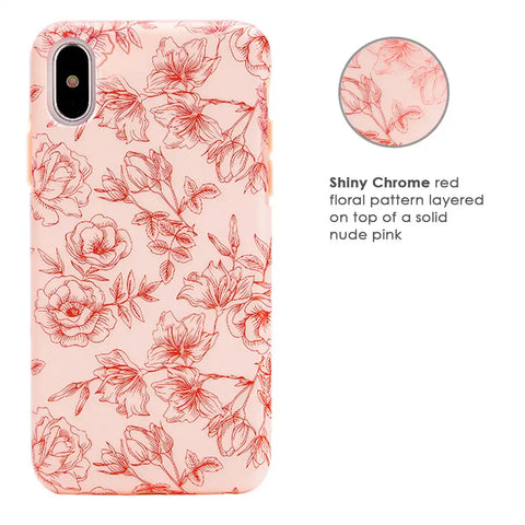 Nude Red Chrome Floral iPhone Case