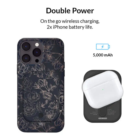 Floral Rose Gold Chrome Portable MagSafe Charger Power Pack