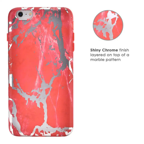 Red Marble Silver Chrome iPhone Case