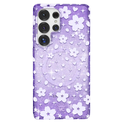 Lavender Cherry Blossom Glitter Samsung Case