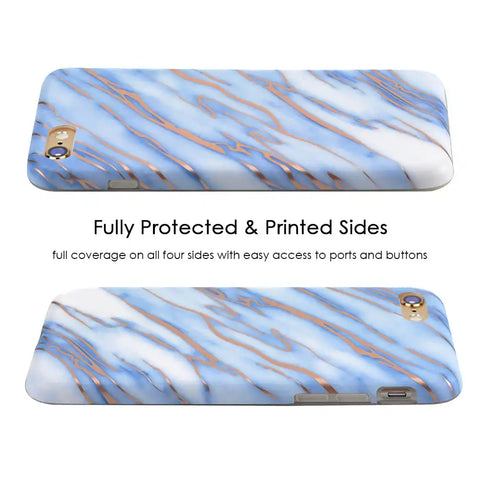 Sky Blue Rose Gold Chrome Marble iPhone case