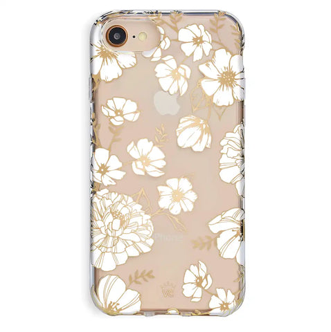 White and Gold Floral Clear iPhone Case