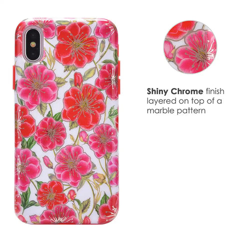 White Hibiscus Rose Gold Chrome Floral iPhone Case